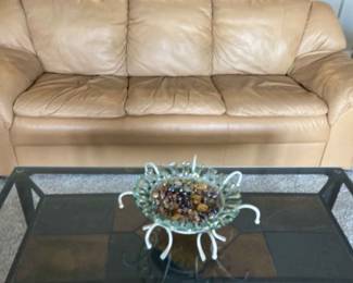 Sofa And Glass And Metal Coffee Table