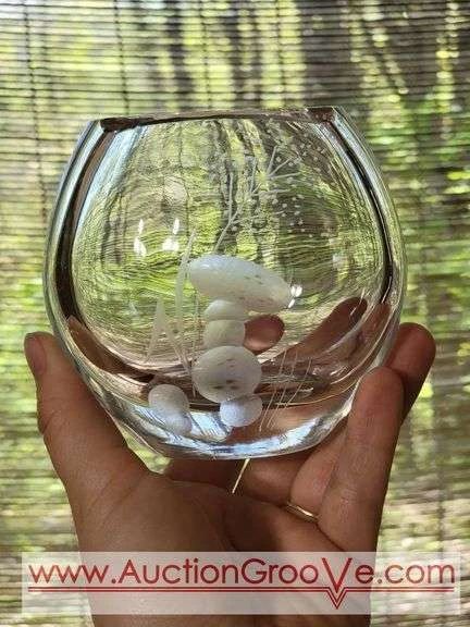 1 Ekenas Sweden Lead Crystal Etched Glass Mushroom Bud Vase