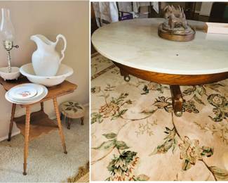 Antique tables- large marble top coffee table