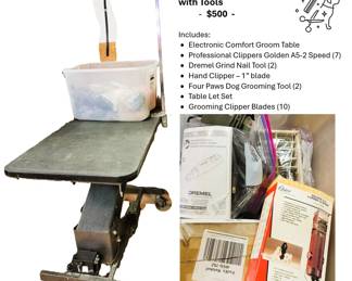 Dog Grooming Supplies and electronic table