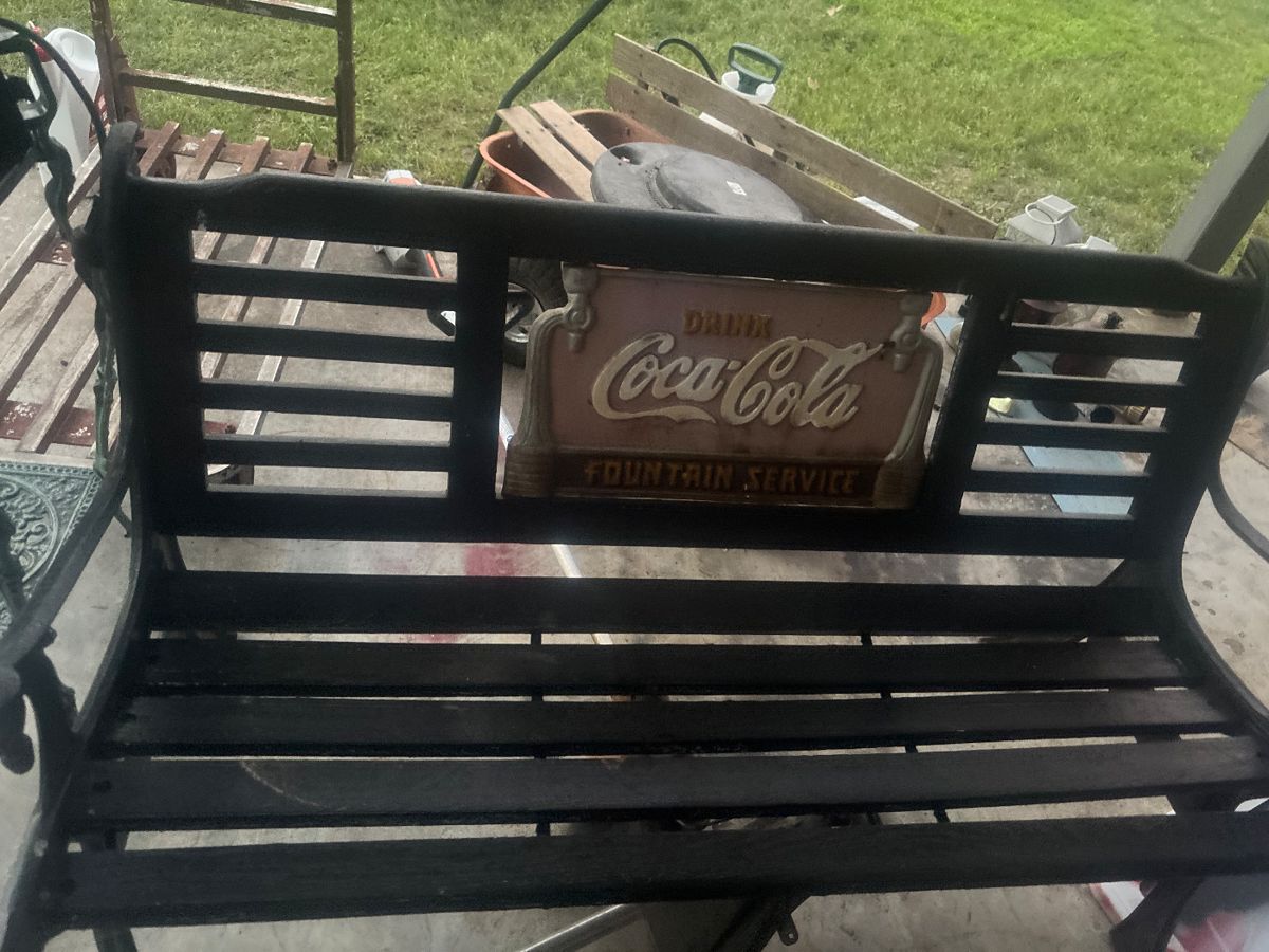 Coca Cola metal and wood park bench