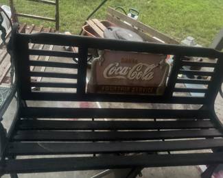 Coca Cola metal and wood park bench