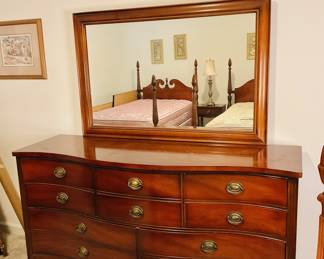 Mid Century Dixie Serpentine Front Dresser and Mirror