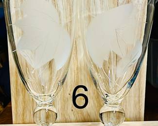 McBride Cameo Etched Leaf Glass with Ball Stem - Set of 6 - 1940’s Art Deco
