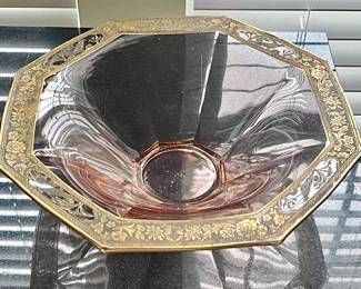 Pink Depression Glass Gold Trim 