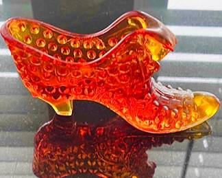 Vintage Fenton, Amberina hobnail glass slipper mid-century