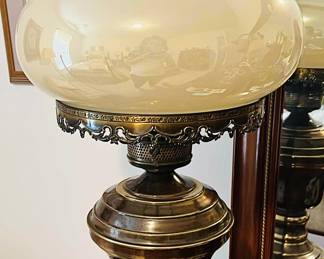 Antique Gone With The Wind Style Lamp Hand Painted Glass Shade and Brass Base. Late 1800’s