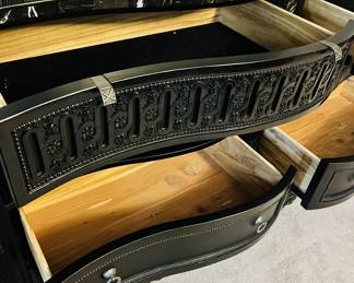 Like New Britannia Rose Collection King Bedroom Suite
King Headboard, Footboard, Pillow Top Mattress & Box Springs Armoire Granite Top Nightstands, Dresser & Mirror