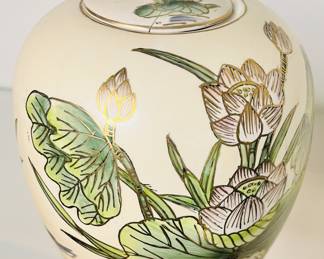 Vintage Chinoiserie lotus ginger jar