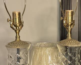 MCM Cut Glass and Brass Boudoir Lamps