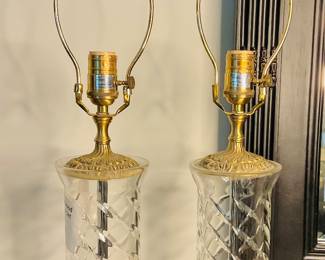 MCM Cut Glass and Brass Boudoir Lamps
