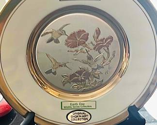 Chokin Art Plate “Earth Day Wildlife Series” Hummingbird Design with 24K Gold Accents 
