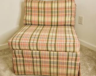 Mid Century Norwalk Furniture Slipper Chair w/Plaid Pattern & Skirted Base