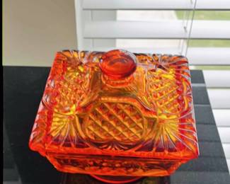 L.E. Smith Marigold Carnival Glass Pineapple Candy Dish