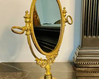 Victorian Era Brass Vanity Mirror with Ornate Design English
