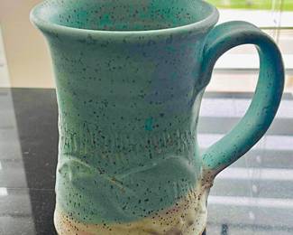 Hand Throne studio art pottery mug with speckled blaze sign Taylor’s 1988