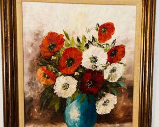 Mid Century Floral Oil Painting