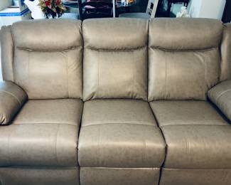 3 Seater Reclining Sofa Grey Leather
