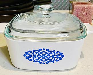Vintage Corning Ware Casserole Dish Iconic Blue Medallion Pattern 