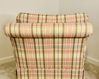 Mid Century Norwalk Furniture Slipper Chair w/Plaid Pattern & Skirted Base