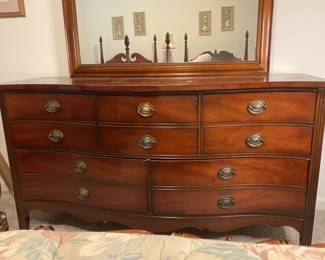 Mid Century Dixie Serpentine Front Dresser and Mirror