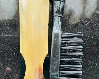 Vintage floor shine shoe horn and horse head brush set mid century