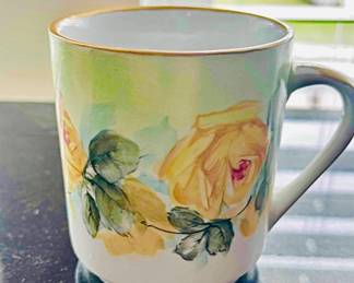 Vintage ZS&Co. Bavarian porcelain cup with hand, painted yellow roses and gold trim Bavaria Germany late 19th early 20th century