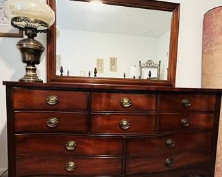 Mid Century Dixie Serpentine Front Dresser and Mirror