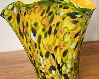 Murano Mid Century Handkerchief Splatter Glass Vase