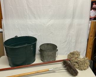 Galvanized Buckets, Hardwood Floor Duster, Brush