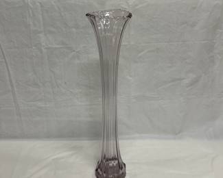 Vintage Glass Vase - Circa 1950, unbranded, tall glass vase with a fluted design and scalloped rim.