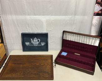 Wood Trays and Silverware Storage Case
