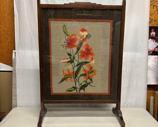 Antique Needlepoint Fireplace Screen