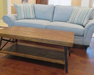Sofa, rustic coffee table