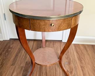 Vintage baker side accent pedestal table with drawer and shelf