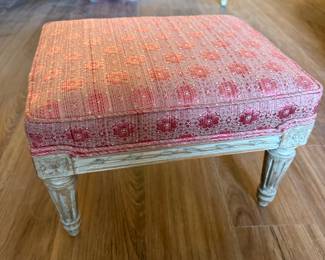 Vintage Pink Upholstered French Provincial Carved Footstool