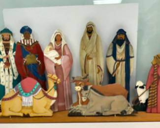 Hand painted Homemade Wooden Nativity Scene