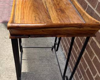 Detachable Wood Tray Table Black Wrought Iron Stand