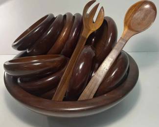 Mahogany Wooden Salad Bowl Set Made in Haiti