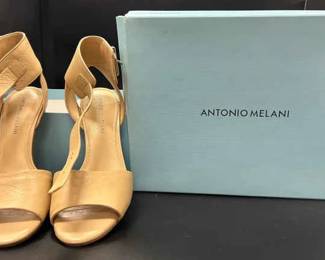 Antonio Melani Nude Leather Block Heel Sandals