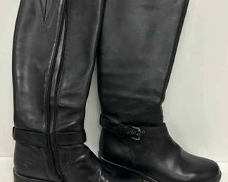 Me Too Womens Black Leather KneeHigh Boots Size 8.5 Side Zip Buckle Detail