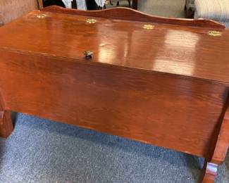 Blanket Chest with Scalloped Back and Brass Hinges Vintage Storage Trunk