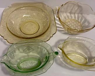 Depression Glass Yellow Topaz Green And Yellow Creamer Bowls Federal Glass Yellow Bowl