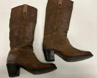 Frye Jackie Button Cognac Leather Boots Size 8.5M Mid Heel Western Style