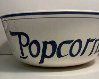 Large Ceramic Popcorn Bowl And Six Snack Bowls