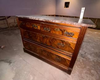 Antique Dresser Drawers
Pink marble top and four drawers with Mirror.
Dresser Dimensions: 52 Wide and 20” Deep
Mirror Dimensions: 47” x 41”
Condition: Good – Signs of Use/Worn $150