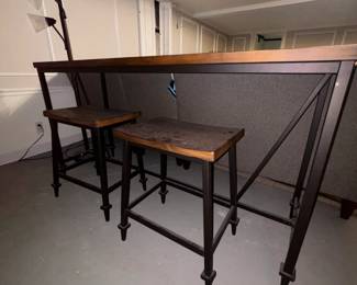 Bar Height Table with 2 Stools
Wood and Metal. This bar is a great idea for extra seating in an eating area or basement.
Dimensions - Table: 60” Length, 22” Deep and 36” Height
Dimensions -Stools: 24” Height, 19” Deep
Condition: Good $350