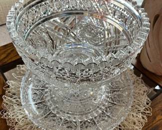 Fabulous Crystal punch bowl. Stand and Platter. 10" diameter