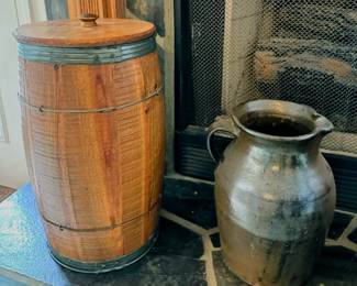 Vintage Nail Keg and Pottery Pitcher