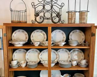 Noritake China - Somerset pattern - top two shelves. Fashion Manor Fine China - Solitude pattern- 3rd shelf